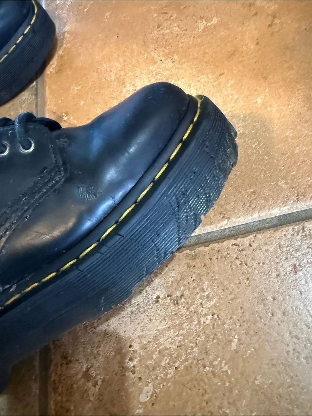 Dr. Martens Black Leather Lace-Up Shoes with Yellow Stitching